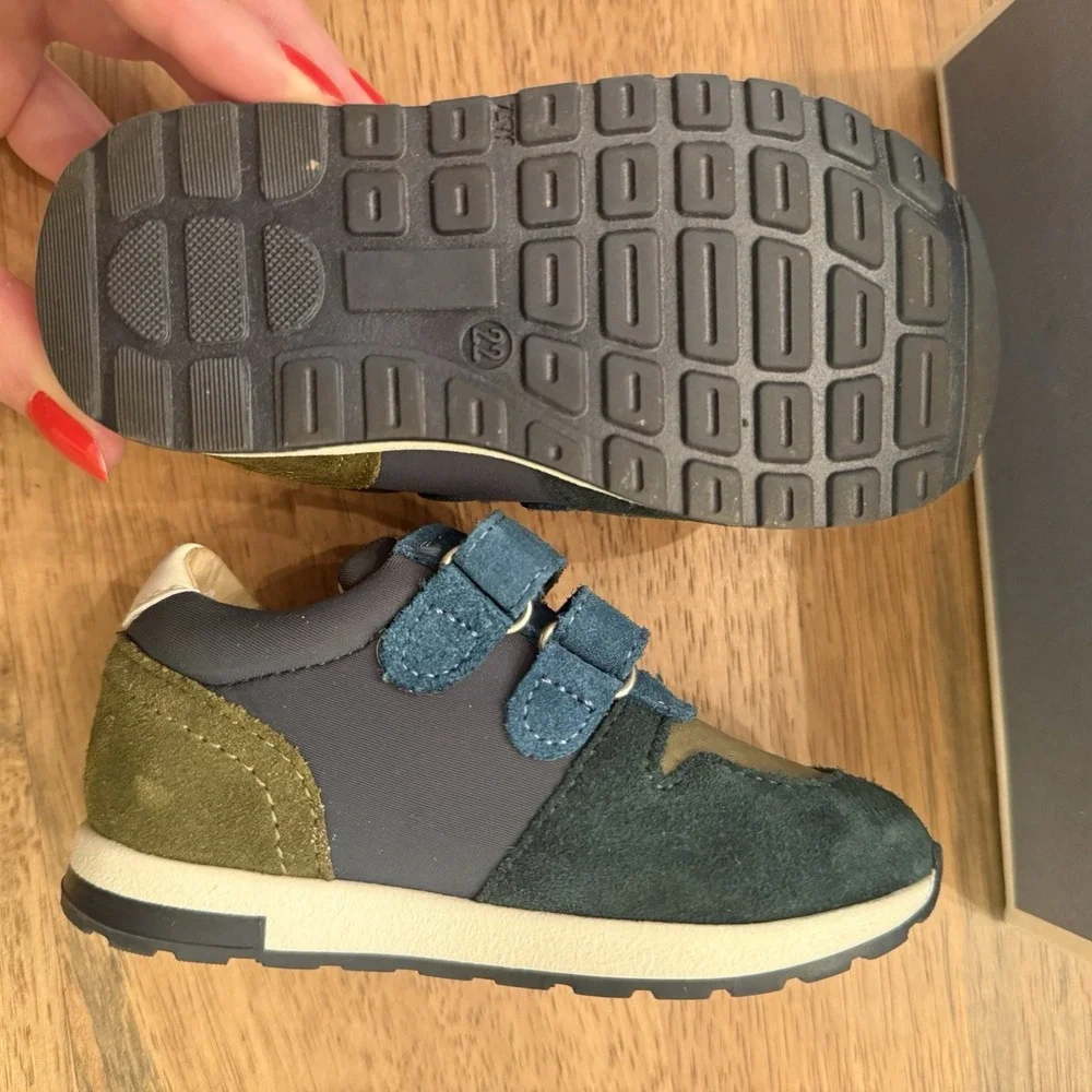 NEW Jacadi Paris Boys Suede Leather Sneakers Tennis Shoe Navy Green EU 22 US 6
